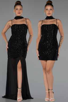 Robe de Soirée Courte Perlé Noir ABK2443