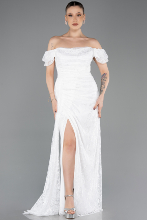 Robe de Soirée Longue Dantelle Blanc ABU5728