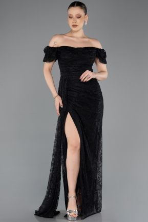 Robe de Soirée Longue Dantelle Noir ABU5728