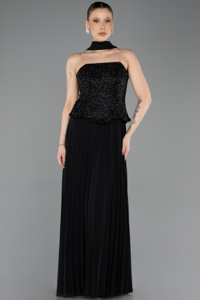Robe de Soirée Longue Mousseline Noir ABU5715