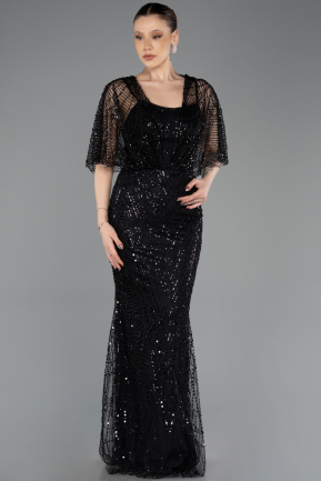 Robe de Soirée Longue Perlé Noir ABU5718