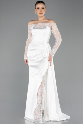 Robe Queue De Poisson Satin Longue Blanc ABU5641