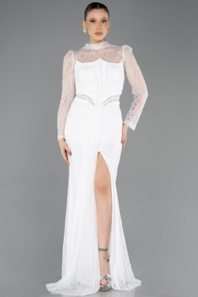 Robe de Soirée Longue Dantelle Blanc ABU5736