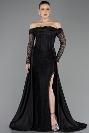 Robe de Soirée Longue Dantelle Noir ABU5723