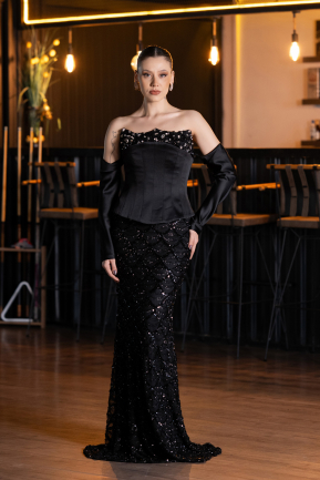 Robe de Soirée Longue Squameuse Noir ABU5732