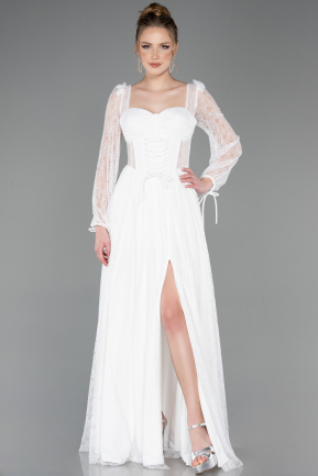 Robe de Soirée Longue Dantelle Blanc ABU5797