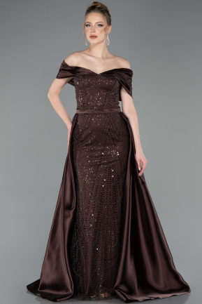 Robe De Soirée Perlé Longue Brun ABU5400