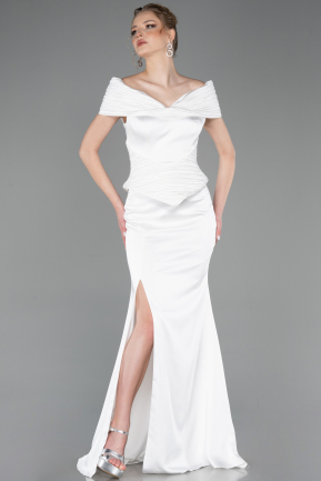 Robe de Soirée Longue Satin Blanc ABU5785