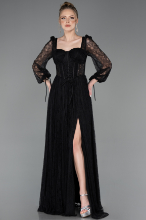 Robe de Soirée Longue Dantelle Noir ABU5797