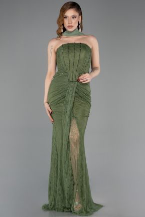 Robe De Soirée Dantelle Longue Kaki ABU5686
