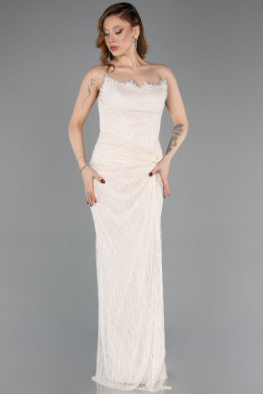 Robe de Soirée Longue Dantelle Beige ABU5823