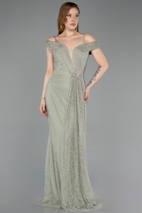 Robe de Soirée Longue Dantelle Menthe ABU5841