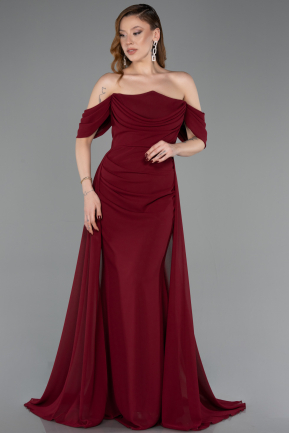 Robe de Soirée Longue Mousseline Rouge Bordeaux ABU5826