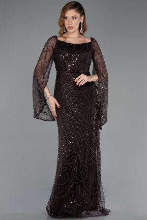 Robe De Soirée Perlé Longue Brun ABU5066