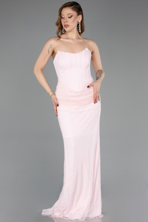 Robe de Soirée Longue Dantelle Poudre ABU5817