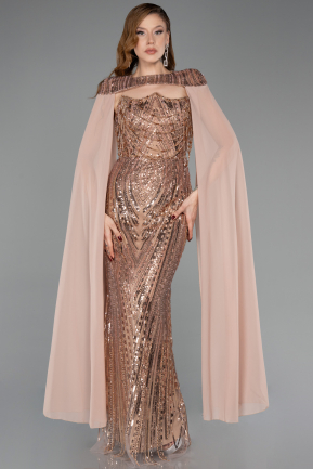 Robe de Soirée Longue Squameuse Cuivre ABU5828