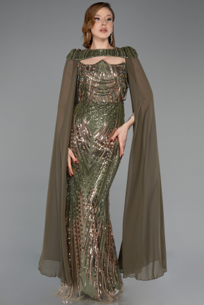Robe de Soirée Longue Squameuse Kaki ABU5828