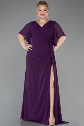 Robe De Soirée Grande Taille Mousseline Longue Prune ABU4911