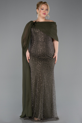 Robe de Soirée Grande Taille Longue Perlé Kaki ABU5819
