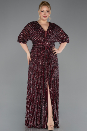 Robe De Soirée Grande Taille Longue Squameuse Rouge Bordeaux ABU5846