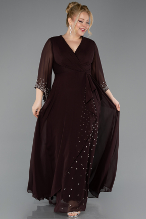 Robe de Soirée Grande Taille Longue Mousseline Brun ABU5853