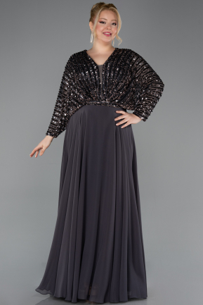 Robe Grande Taille Longue Mousseline Anthracite ABU5859