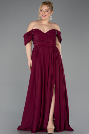 Robe De Soirée Grande Taille Mousseline Longue Couleur Cerise ABU3738