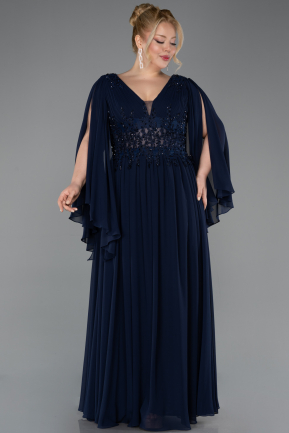 Robe De Soirée Grande Taille Mousseline Longue Bleu Marine ABU4638