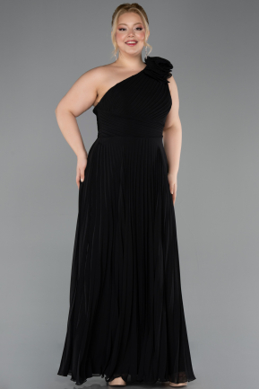Robe de Soirée Grande Taille Longue Mousseline Noir ABU5873