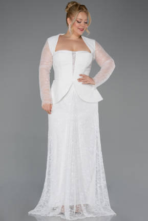 Robe de Soirée Grande Taille Longue Dantelle Blanc ABU5881