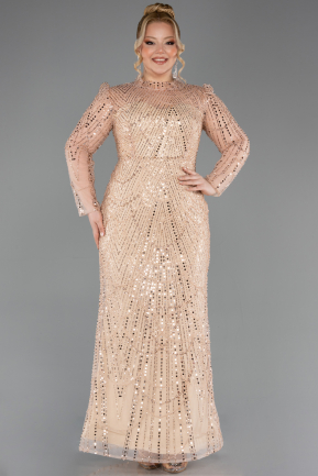 Robe De Soirée Grande Taille Perlé Longue Or ABU5643