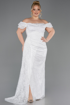 Robe de Soirée Grande Taille Longue Dantelle Blanc ABU5729