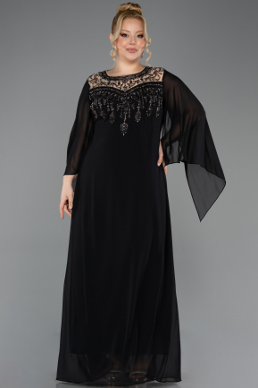 Robe Grande Taille Longue Mousseline Noir ABU5854