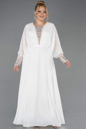 Robe Grande Taille Longue Mousseline Blanc ABU5860
