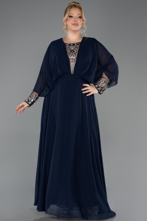 Robe Grande Taille Longue Mousseline Bleu Marine ABU5860