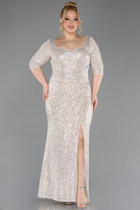 Robe Grande Taille Squameuse Longue Beige ABU3258