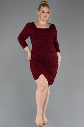 Robe De Invitation Grande Taille Courte Rouge Bordeaux ABK2537
