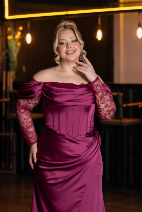 Robe de Soirée Grande Taille Longue Satin Prune ABU5831