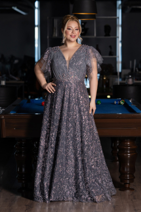 Robe De Fiançailles Grande Taille Longue Anthracite ABU5872