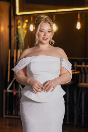 Robe de Soirée Grande Taille Longue Dantelle Blanc ABU5876