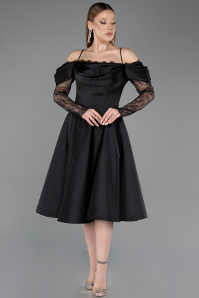 Robe de Cérémonie Midi Satin Noir ABK2552