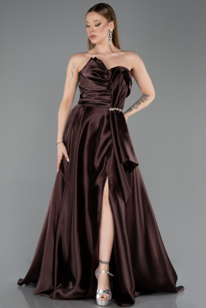 Robe De Soirée Satin Longue Brun ABU4561