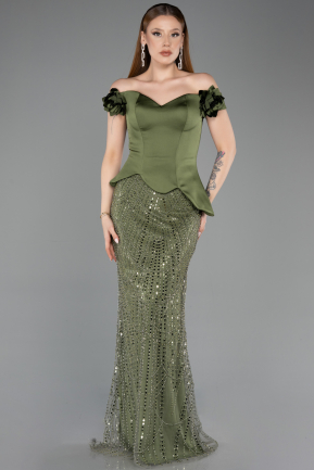 Robe de Soirée Longue Perlé Kaki ABU6285