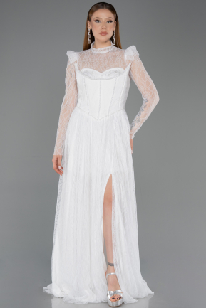 Robe de Soirée Longue Dantelle Blanc ABU5887