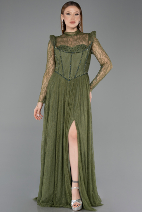 Robe de Soirée Longue Dantelle Kaki ABU5887