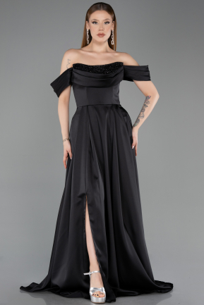 Tenue de Soirée Longue Satin Noir ABU5891