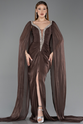 Robe de Soirée Longue Mousseline Brun ABU5868