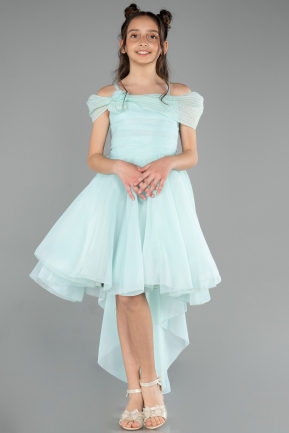 Robe de Soirée Enfants Devant Court Dos Long Menthe ABO128