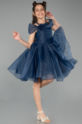 Robe de Soirée Enfants Courte Bleu Marine ABK2566