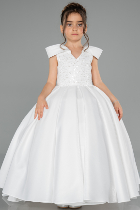 Robe de Mariage Pour Enfant Longue Satin Blanc ABG177